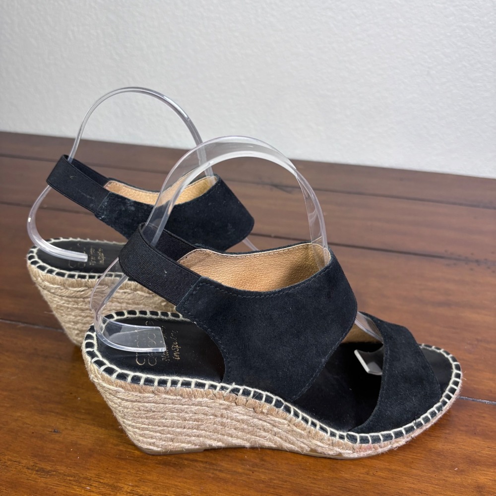 Castañer Wedge Espadrille Sandals Women 39 Black Suede Slingback Made in Spain